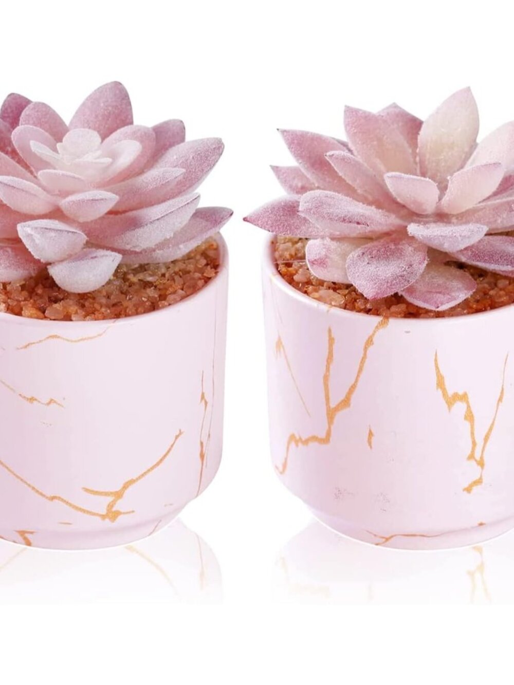 Succulent Artificial Plants,Cute Fake Succulents In 2 Pink Ceramic Pots,Small Fa